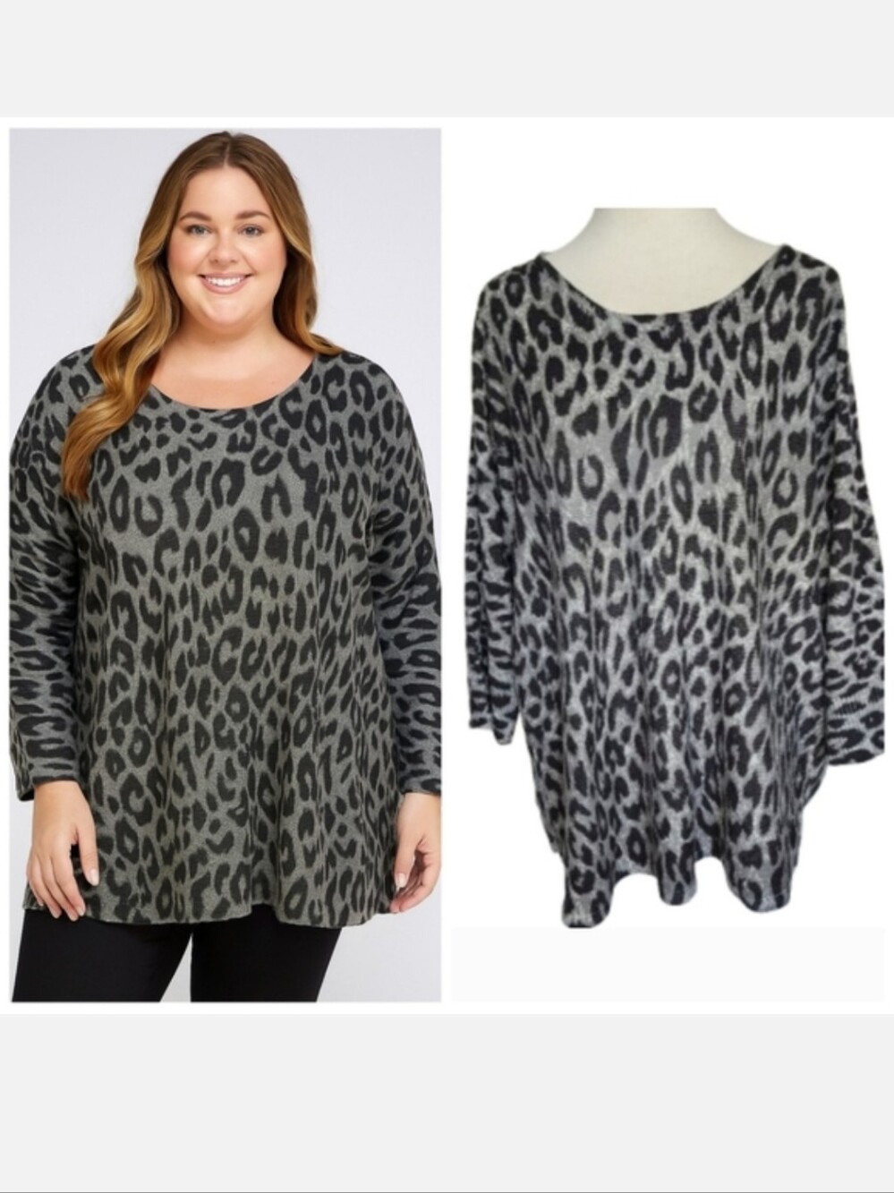 Avenue Plus Size Gray Leopard Print Sweater women's plus size 22/24